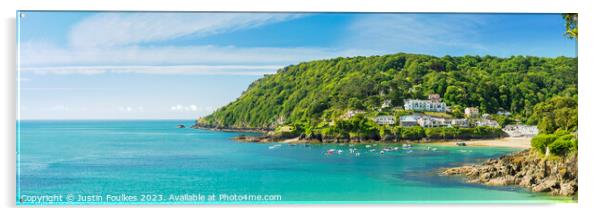 South Sands Beach Panorama, Salcombe Acrylic by Justin Foulkes