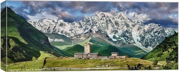 The  Remote Medieval Ushguli Monastery in the High Caucasus  Canvas Print by Paul E Williams