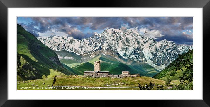 The  Remote Medieval Ushguli Monastery in the High Caucasus  Framed Mounted Print by Paul E Williams