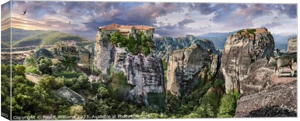 The Beautiful  Meteora Monastery  of Varlaam at Sunrise Canvas Print by Paul E Williams