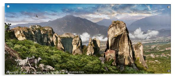 The Beautiful  Meteora Monastery  of Roussanou in the Meteoras Acrylic by Paul E Williams