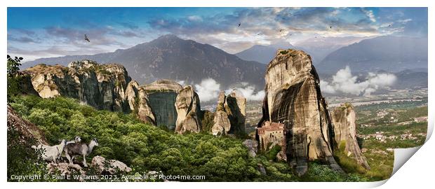 The Beautiful  Meteora Monastery  of Roussanou in the Meteoras Print by Paul E Williams