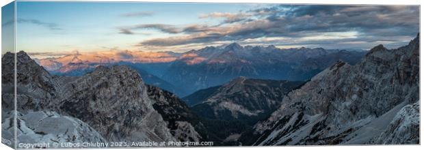 Panoramic view of famous Dolomites mountain peaks, Brenta. Trentino, Italy Canvas Print by Lubos Chlubny