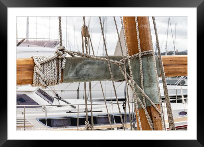 Sailboat mast and rigging with sail ropes and line Framed Mounted Print by MallorcaScape Images