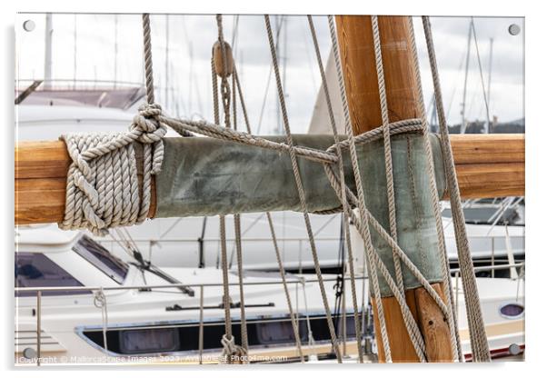 Sailboat mast and rigging with sail ropes and line Acrylic by MallorcaScape Images