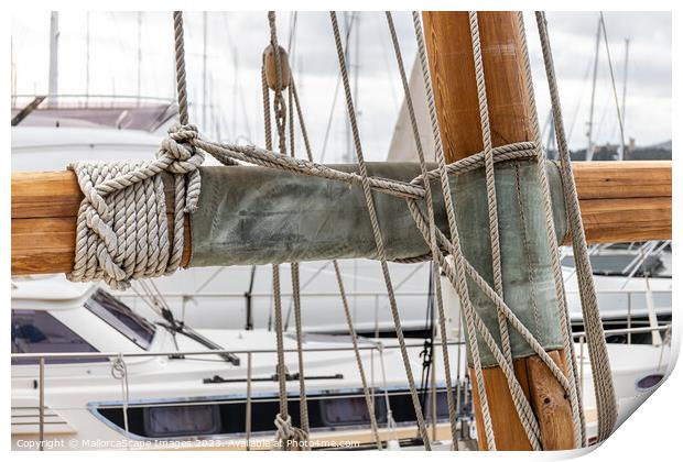 Sailboat mast and rigging with sail ropes and line Print by MallorcaScape Images