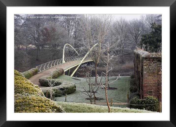Painshill Park bridge across river past the walled garden Framed Mounted Print by Kevin White