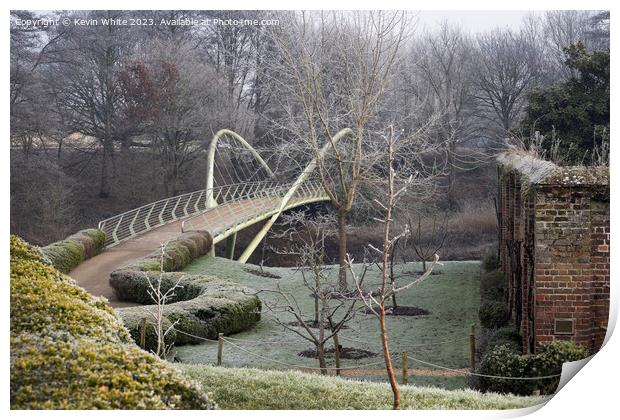 Painshill Park bridge across river past the walled garden Print by Kevin White