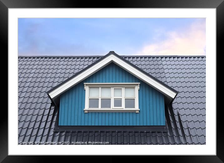 Roof window in velux style with roof tiles - icelandic architect Framed Mounted Print by Michael Piepgras