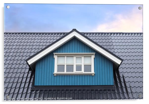 Roof window in velux style with roof tiles - icelandic architect Acrylic by Michael Piepgras
