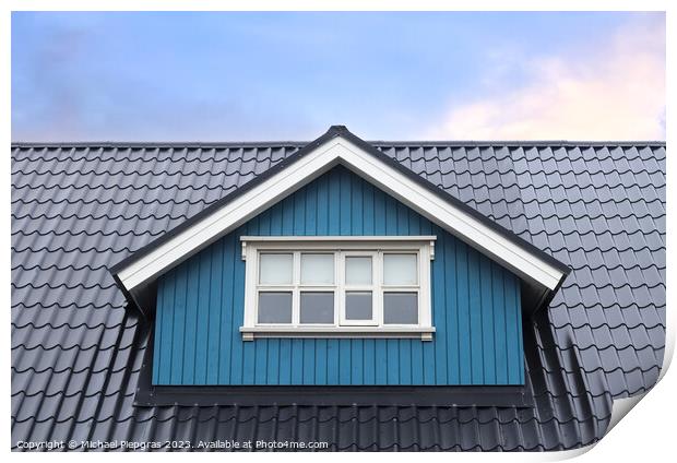 Roof window in velux style with roof tiles - icelandic architect Print by Michael Piepgras