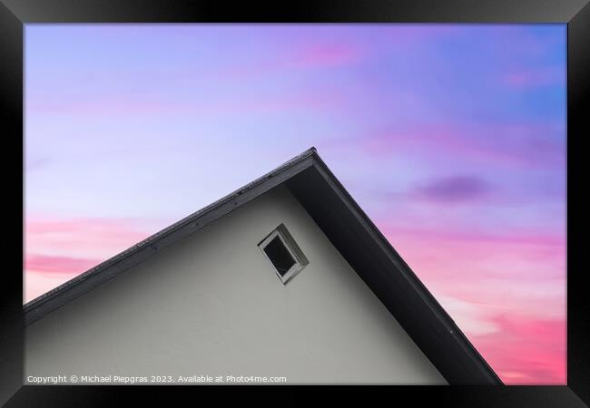 Roof window in velux style with roof tiles - icelandic architect Framed Print by Michael Piepgras