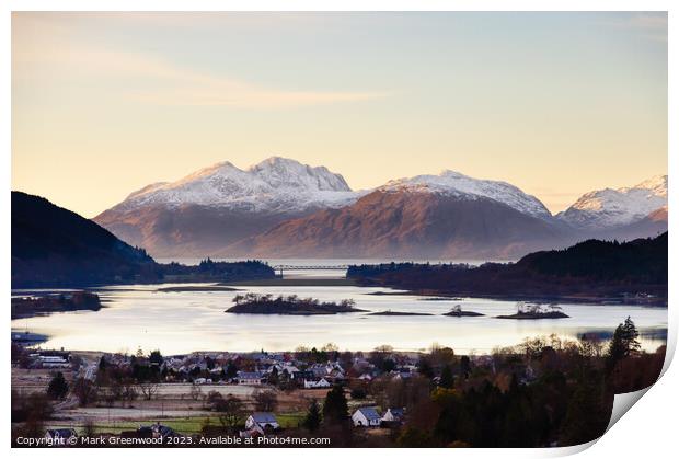 Glencoe Village and The Mountains of Ardgour Print by Mark Greenwood