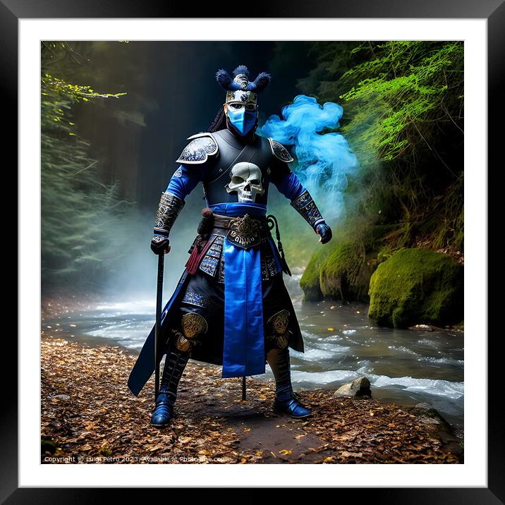 Futuristic Samurai Warrior in a Mysterious Forest Framed Mounted Print by Luigi Petro