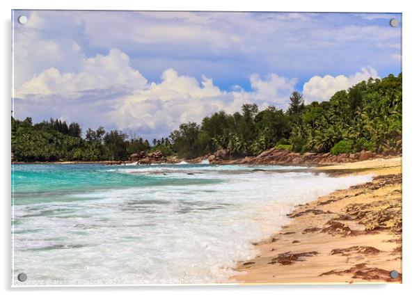 Sunny day beach view on the paradise islands Seychelles Acrylic by Michael Piepgras
