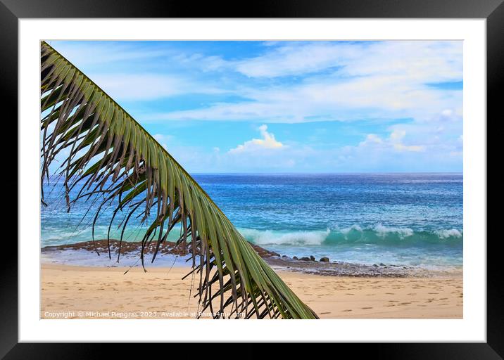 Sunny day beach view on the paradise islands Seychelles Framed Mounted Print by Michael Piepgras