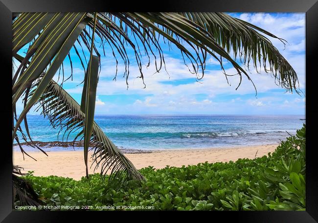 Sunny day beach view on the paradise islands Seychelles Framed Print by Michael Piepgras