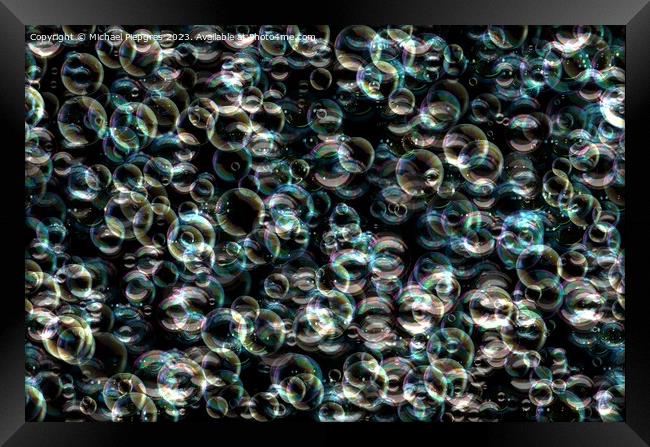 Many colorful soap bubbles on a black background. Concept textur Framed Print by Michael Piepgras