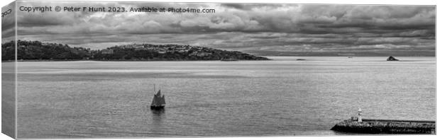 Moody Torbay And A Lone Sailing Trawler Canvas Print by Peter F Hunt