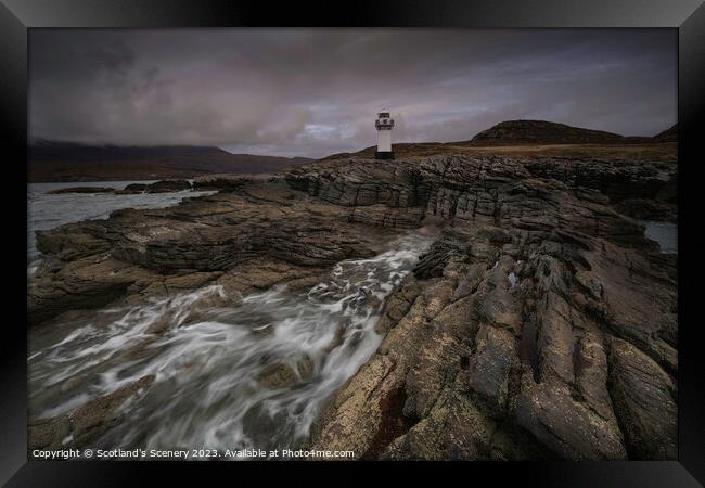 Rhue Lighthouse, North west Scotland. Framed Print by Scotland's Scenery