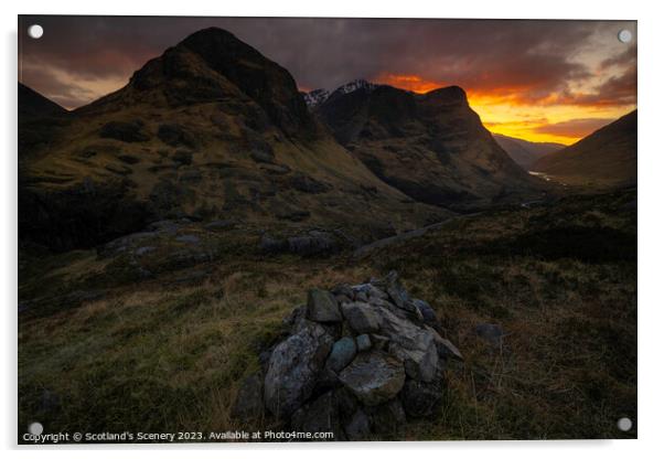 Glencoe sunset, Scotland. Acrylic by Scotland's Scenery