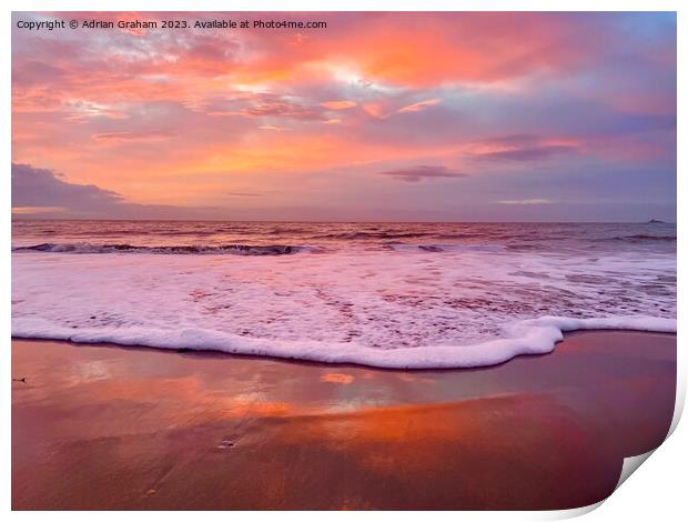 Ocean Sunrise at Swansea Bay Print by Adrian Graham