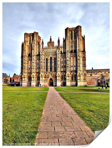 Majestic Wells Cathedral at Dusk Print by Les Schofield