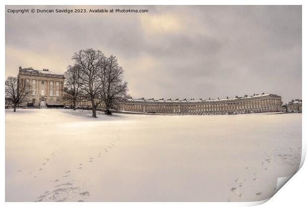 The Royal Crescent Bath it in the snow Print by Duncan Savidge