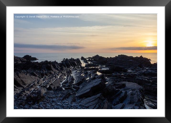 Majestic Sunset over Iconic Hartland Quay Framed Mounted Print by Derek Daniel