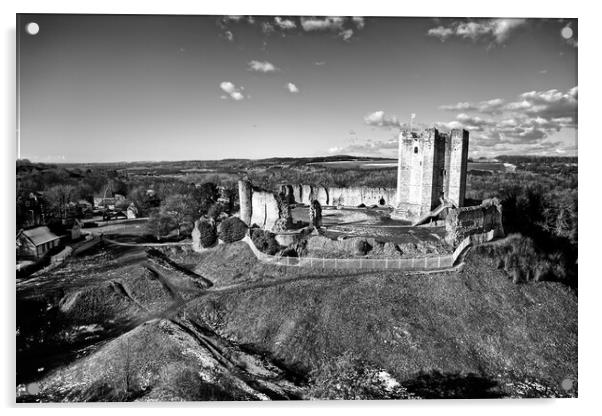 Conisbrough Castle Black and White. Acrylic by Apollo Aerial Photography