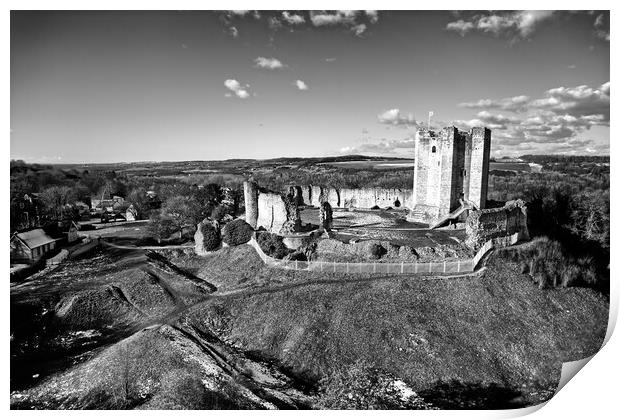 Conisbrough Castle Black and White. Print by Apollo Aerial Photography