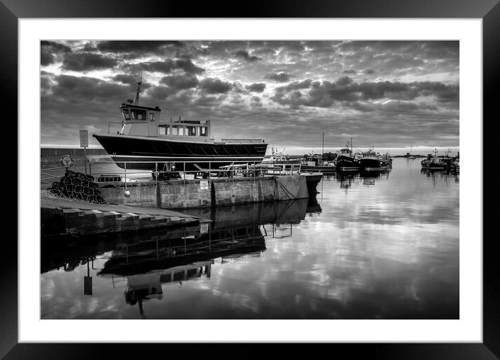 Seahouses Harbour Black and White Framed Mounted Print by Tim Hill