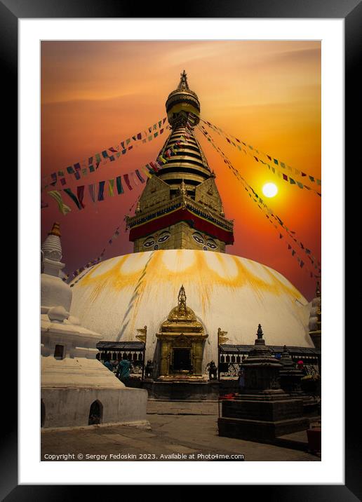 Swayambhunath Stupa in the Kathmandu valley of Nepal. Framed Mounted Print by Sergey Fedoskin