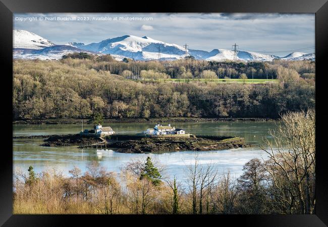 Ynys Gored Goch in Menai Strait Anglesey Winter Sn Framed Print by Pearl Bucknall