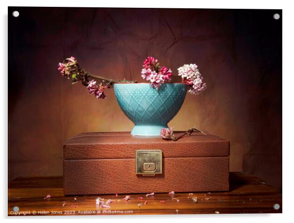 Cherry blossom in a vase  Acrylic by Helen Jones