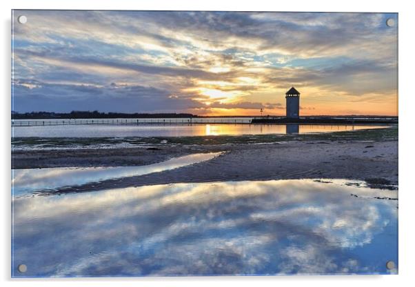 Sunset over Batemans tower in Brightlingsea essex  Acrylic by Tony lopez