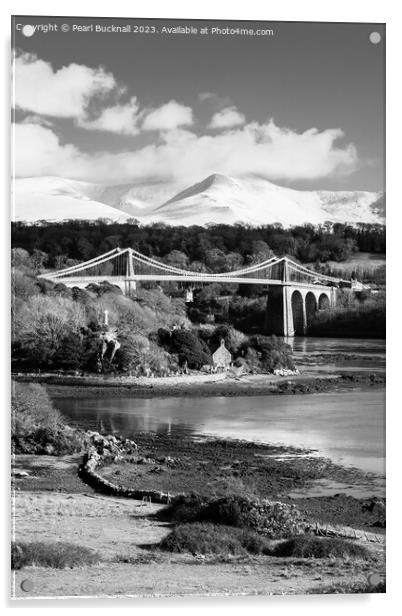Menai Suspension Bridge Anglesey Coast Mono Acrylic by Pearl Bucknall