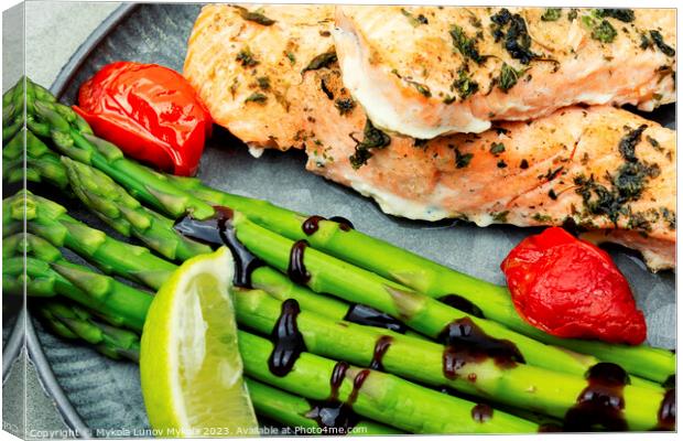 Salmon with asparagus, healthy lunch Canvas Print by Mykola Lunov Mykola