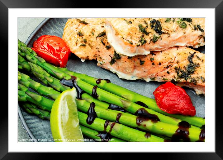Salmon with asparagus, healthy lunch Framed Mounted Print by Mykola Lunov Mykola