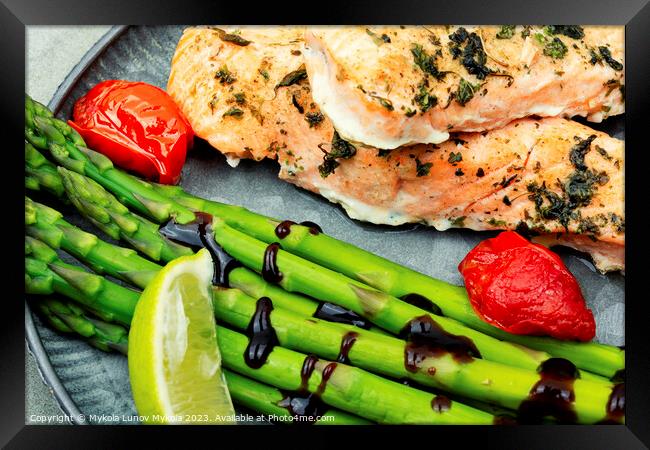 Salmon with asparagus, healthy lunch Framed Print by Mykola Lunov Mykola