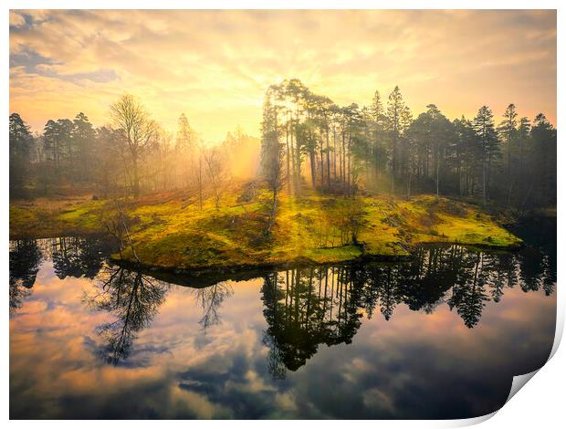Misty Sunrise at Tarn Hows Print by Tim Hill