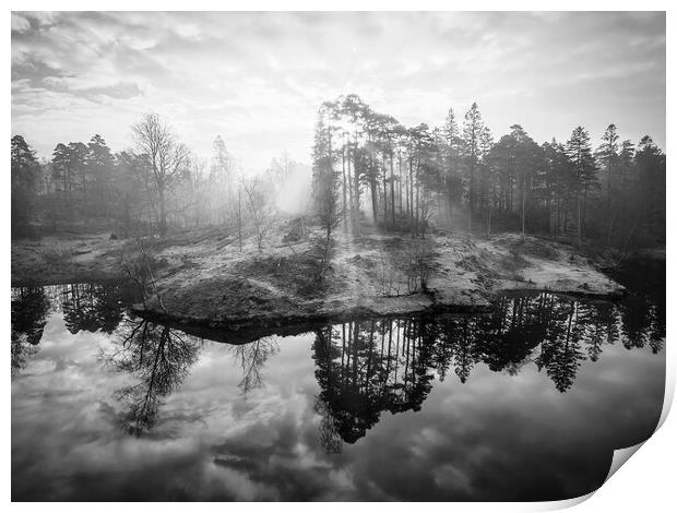 Tarn Hows Black and White Print by Tim Hill
