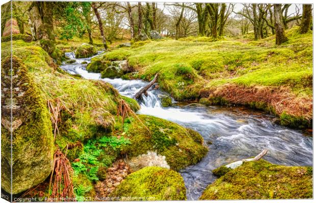 Mossy Waterfalls of River Meavy Canvas Print by Roger Mechan
