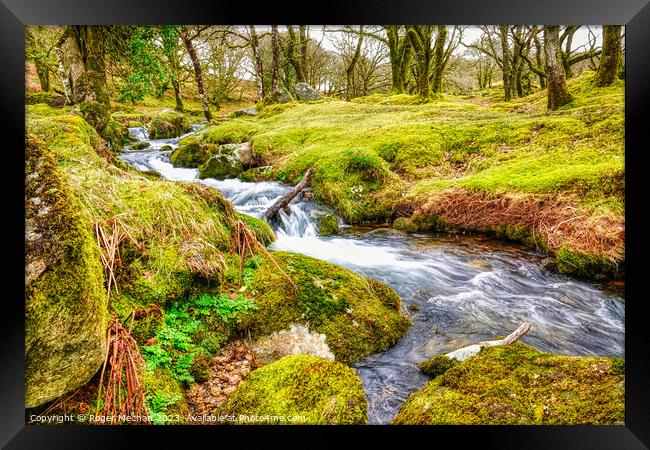 Mossy Waterfalls of River Meavy Framed Print by Roger Mechan