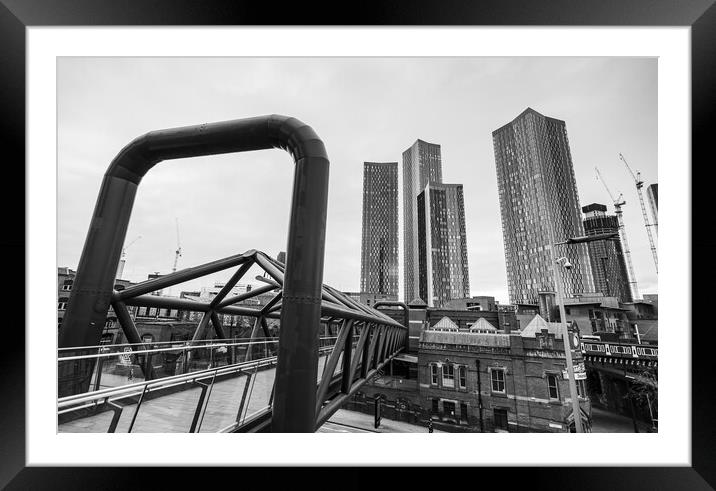 Deansgate Square in monochrome Framed Mounted Print by Jason Wells
