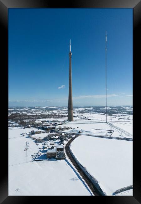 The Emley Moor Mast Snow Framed Print by Apollo Aerial Photography
