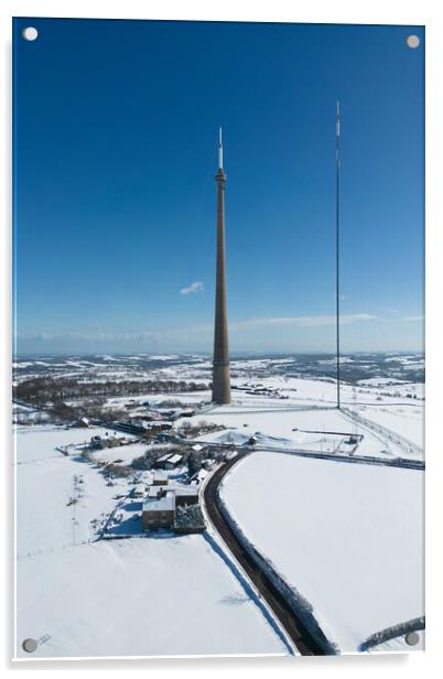 The Emley Moor Mast Snow Acrylic by Apollo Aerial Photography