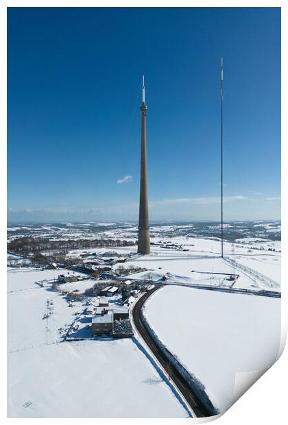 The Emley Moor Mast Snow Print by Apollo Aerial Photography
