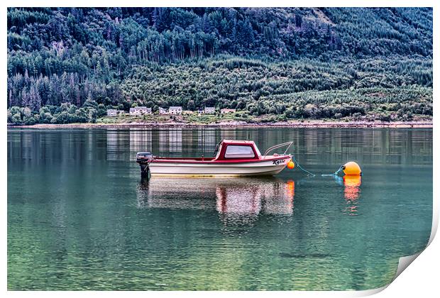 Boat Reflection Loch Linnhe Print by Valerie Paterson