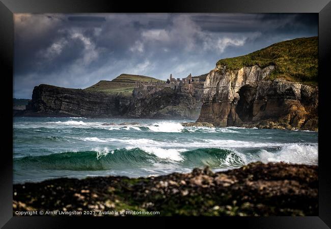 Majestic Ruins of Dunluce Overlooking the Ocean Framed Print by Arnie Livingston